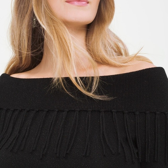 Tunic sweater black metallic sweater White House BM On Off shoulder fringed look - Picture 8 of 16